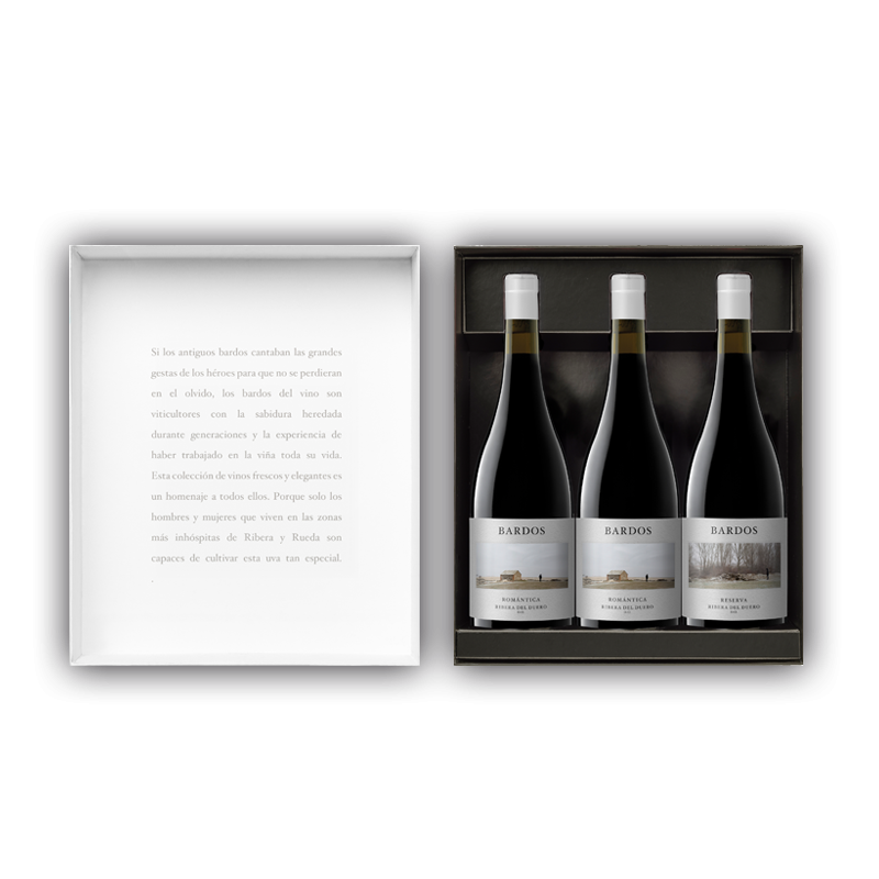 Estuche Bardos tintos 3 botellas (2 Romántica y 1 Reserva)